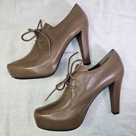 Me Too Lynessa Genuine Leather Chunky Platform Oxford Bootie Pumps 8 Taupe - Picture 1 of 12